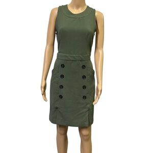 Banana Republic Olive Green Pocket Shift Dress Sleeveless Imported Petite 8
